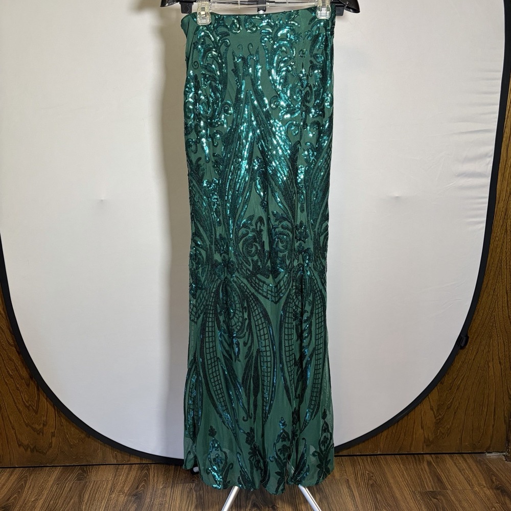 Lulus Medium Green Luxe Aesthetic Sequin 2 Piece Maxi Dress Glam Sexy Wedding - Picture 4 of 16